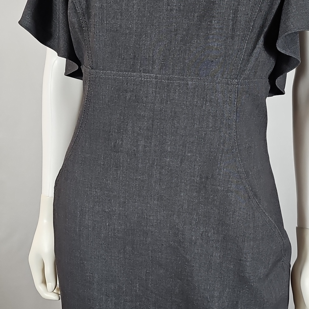 Calvin Klein Charcoal Grey Flutter Ruffle Sleeve Knee Length Sheath Dress - Picture 5 of 16